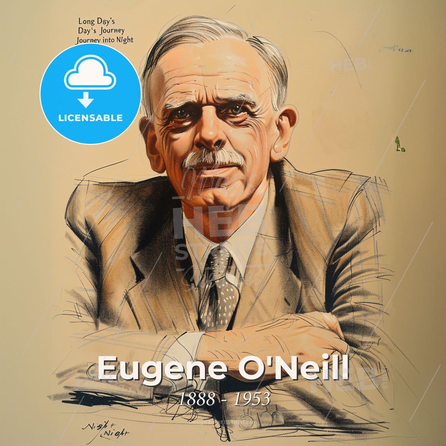 Eugene O'Neill, 1888 - 1953, American playwright - A Drawing Of A Man With His Arms Crossed Print Template