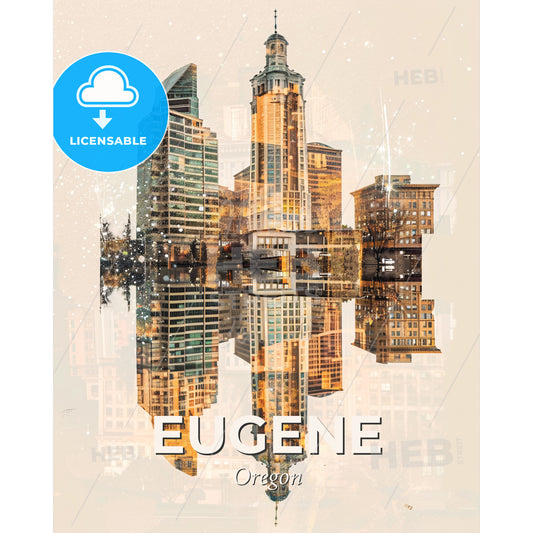 Eugene Oregon Double Exposure City Skyline Art - A city skyline reflected in water - Square format print template