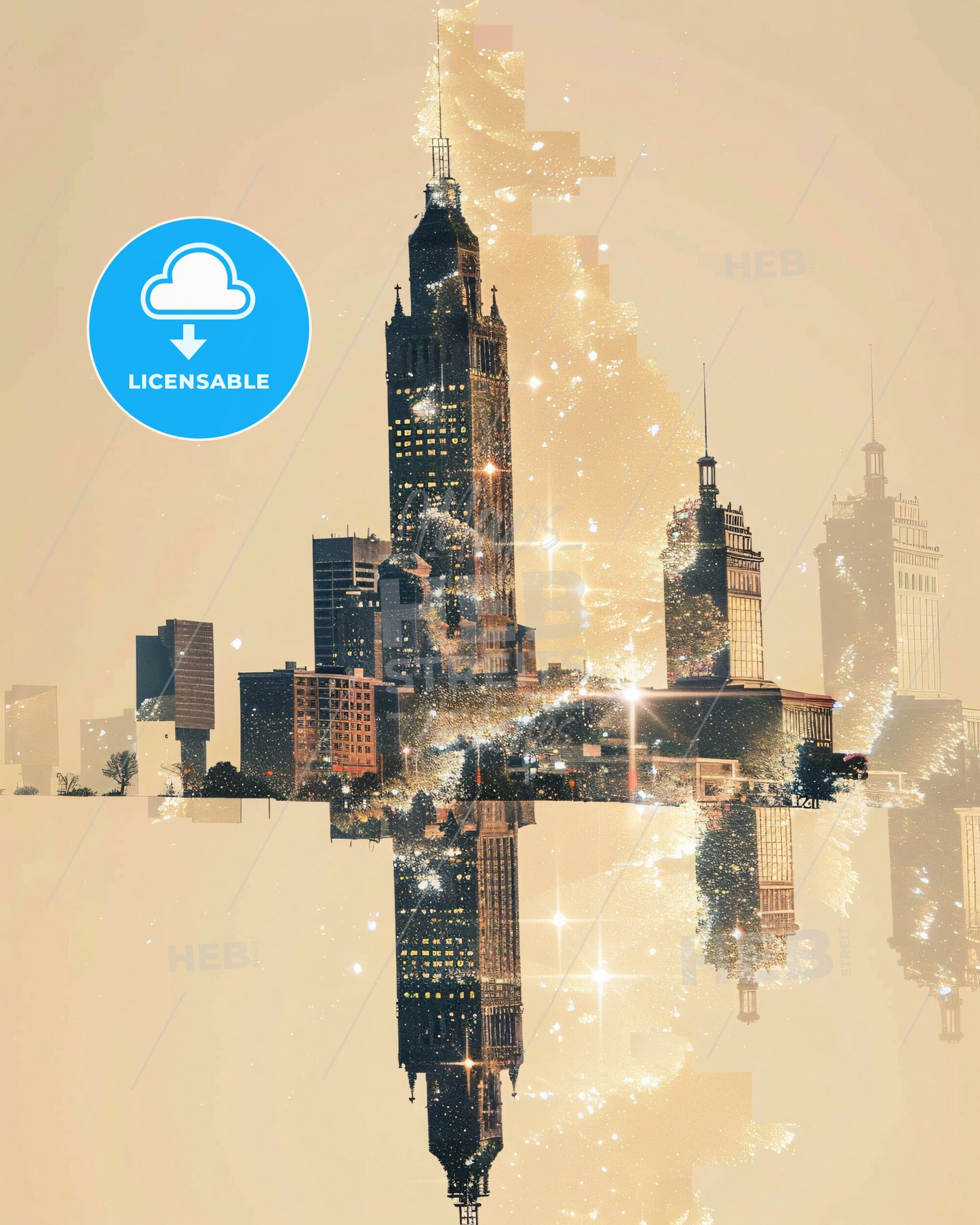 Evansville Skyline Double Exposure Composite Art - A city skyline with many tall buildings