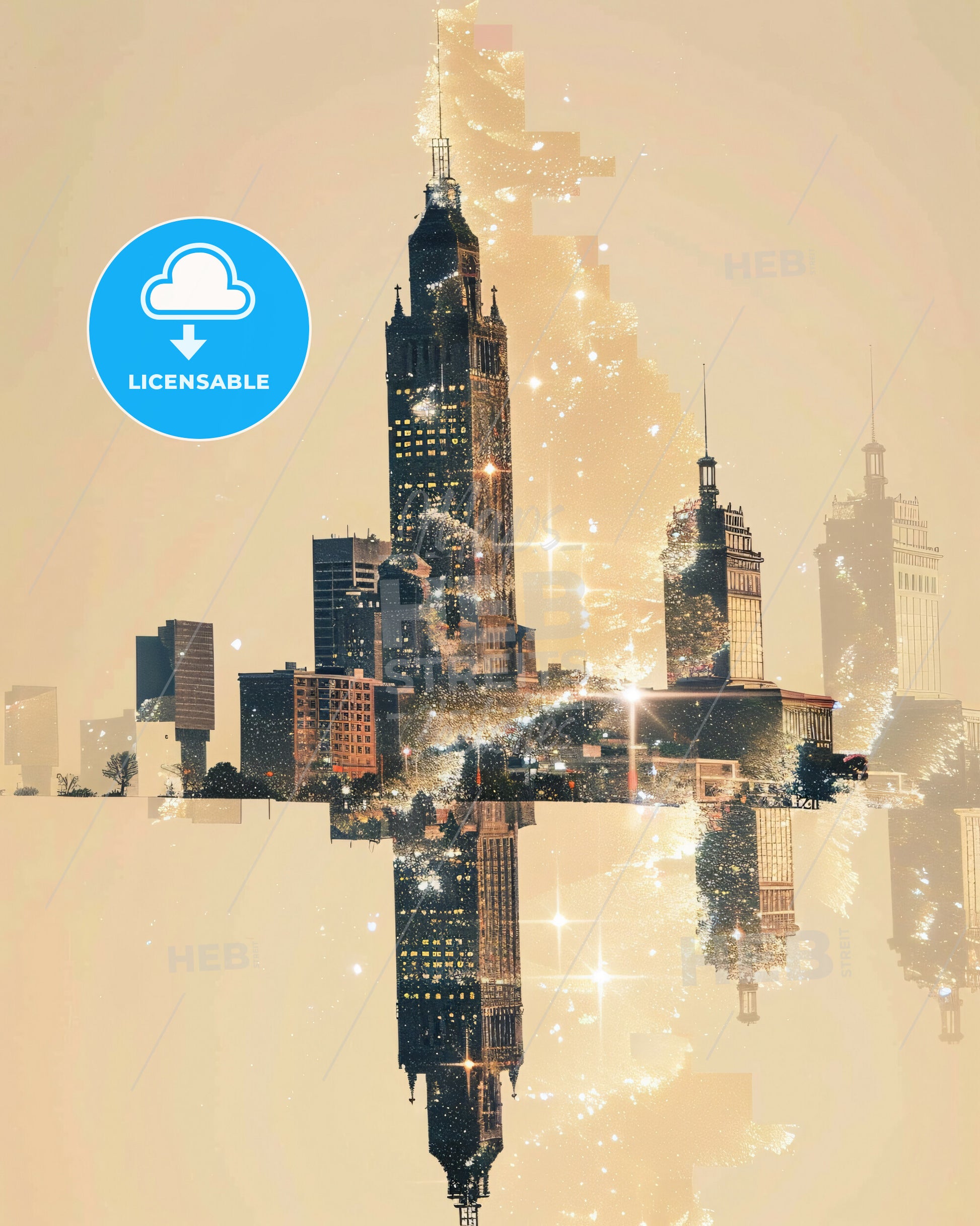 Evansville Skyline Double Exposure Composite Art - A city skyline with many tall buildings