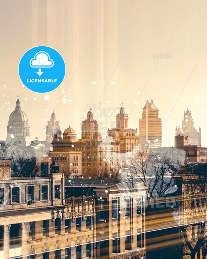 Evansville Architecture Symphony on Beige - A city skyline with many buildings