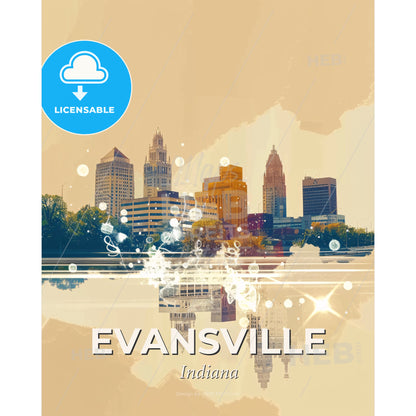 Evansville City Skyline Double Exposure Composite Art - A city skyline with trees and lights - Square format print template