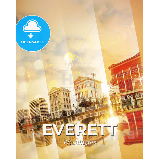 Everett Skyline Splendor: Local Landmarks in Art - A city skyline with buildings and water - Square format print template