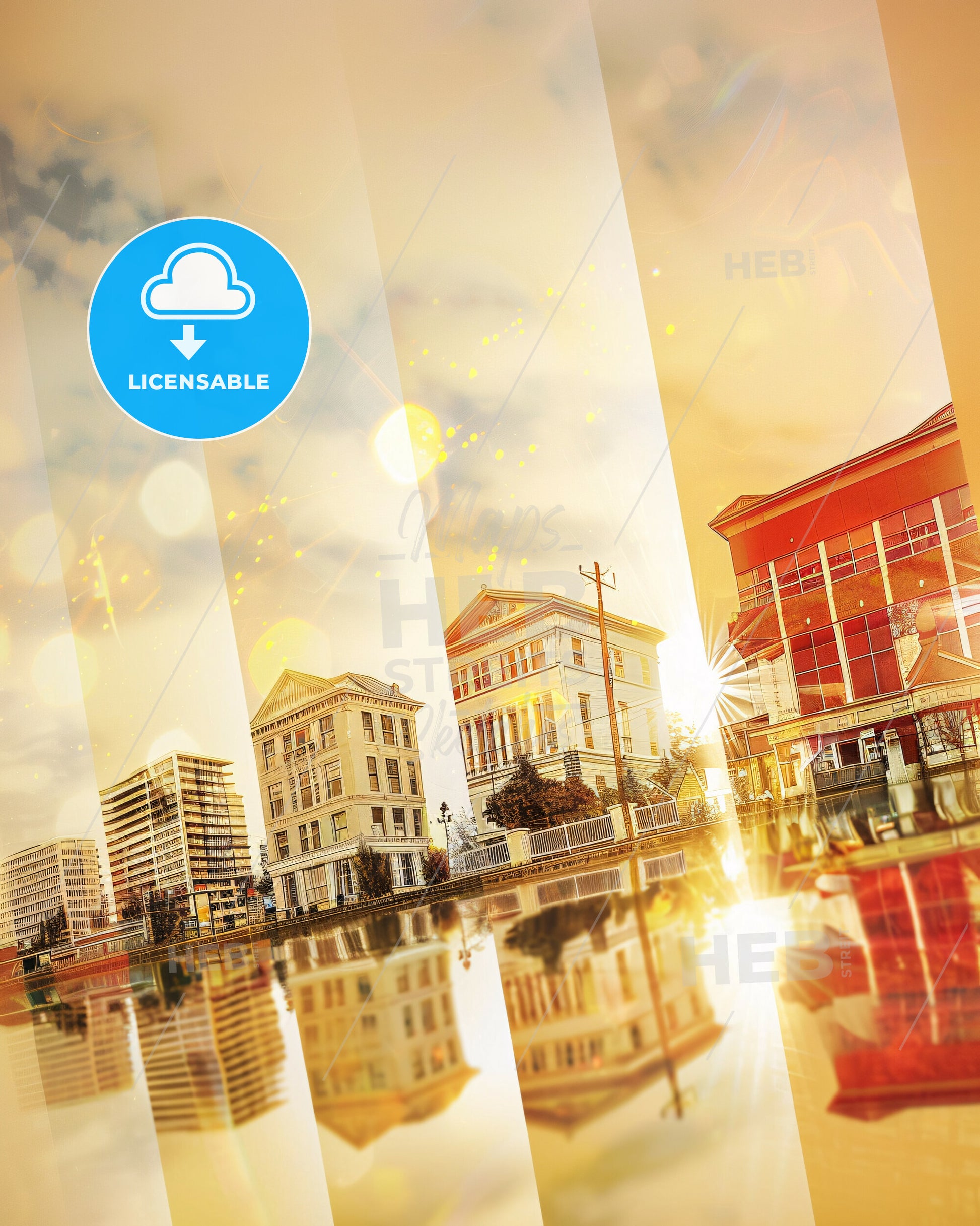 Everett Skyline Splendor: Local Landmarks in Art - A city skyline with buildings and water