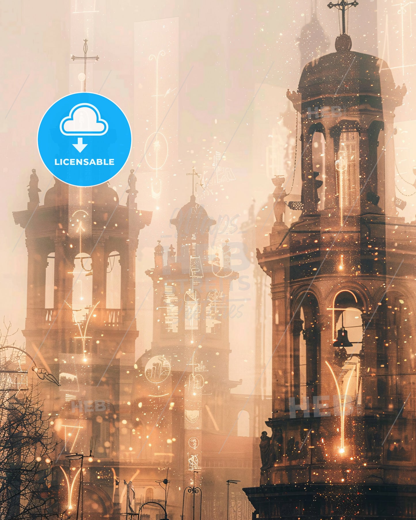 Evosmos Skyline Double Exposure Art Silhouettes - A group of buildings with lights