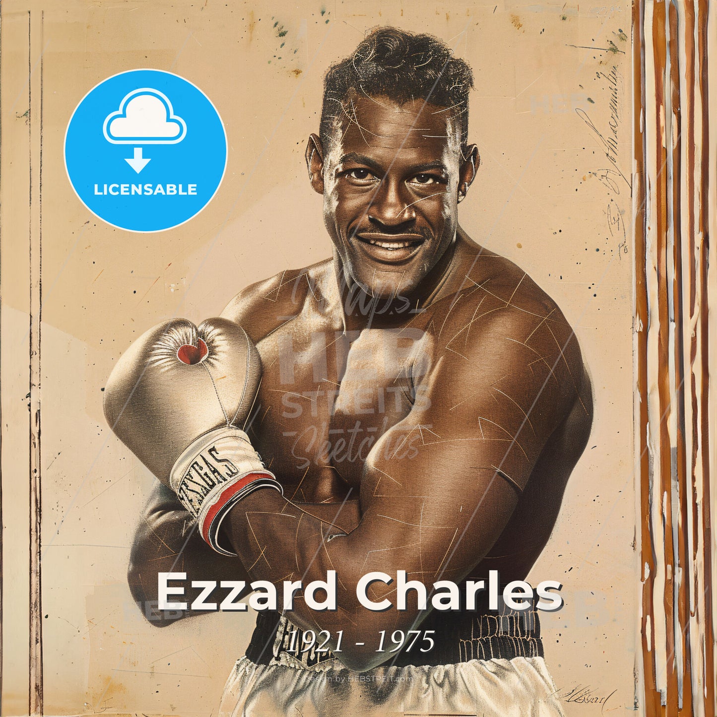 Ezzard Charles, 1921 - 1975, American heavyweight boxer - A Man Wearing Boxing Gloves Print Template