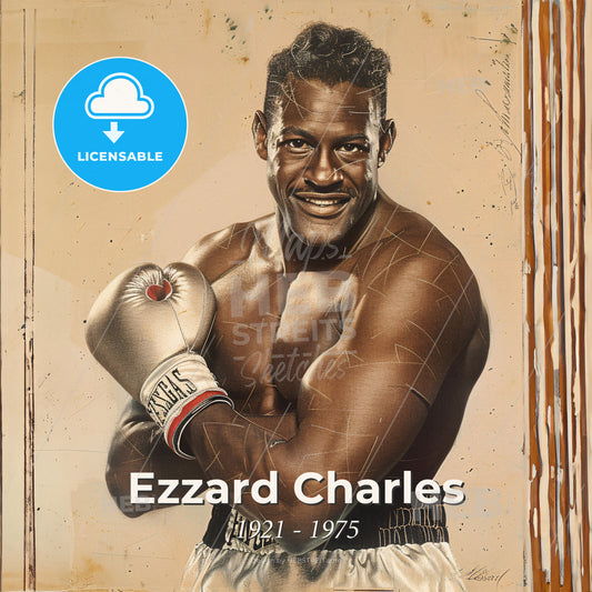 Ezzard Charles, 1921 - 1975, American heavyweight boxer - A Man Wearing Boxing Gloves Print Template