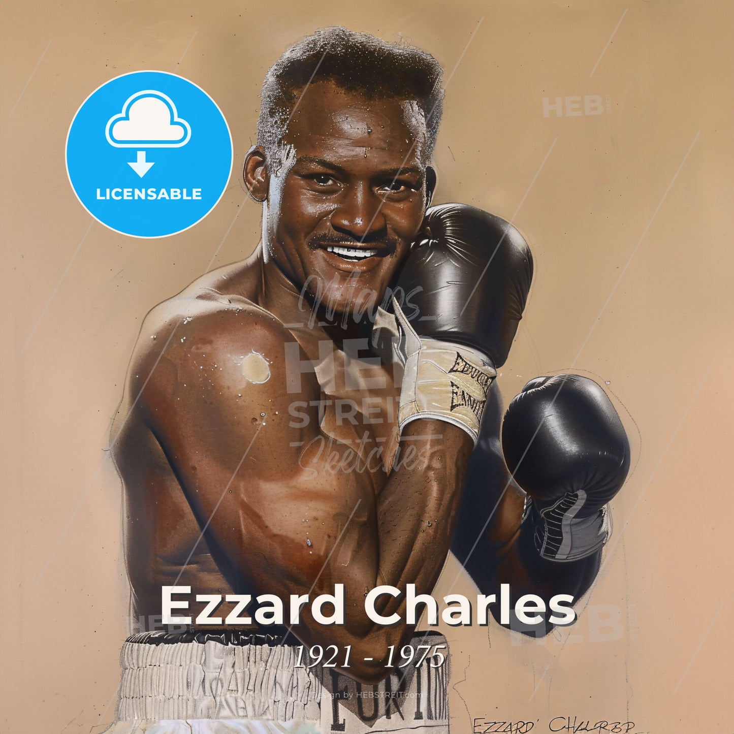 Ezzard Charles, 1921 - 1975, American heavyweight boxer - A Man Wearing Boxing Gloves Print Template