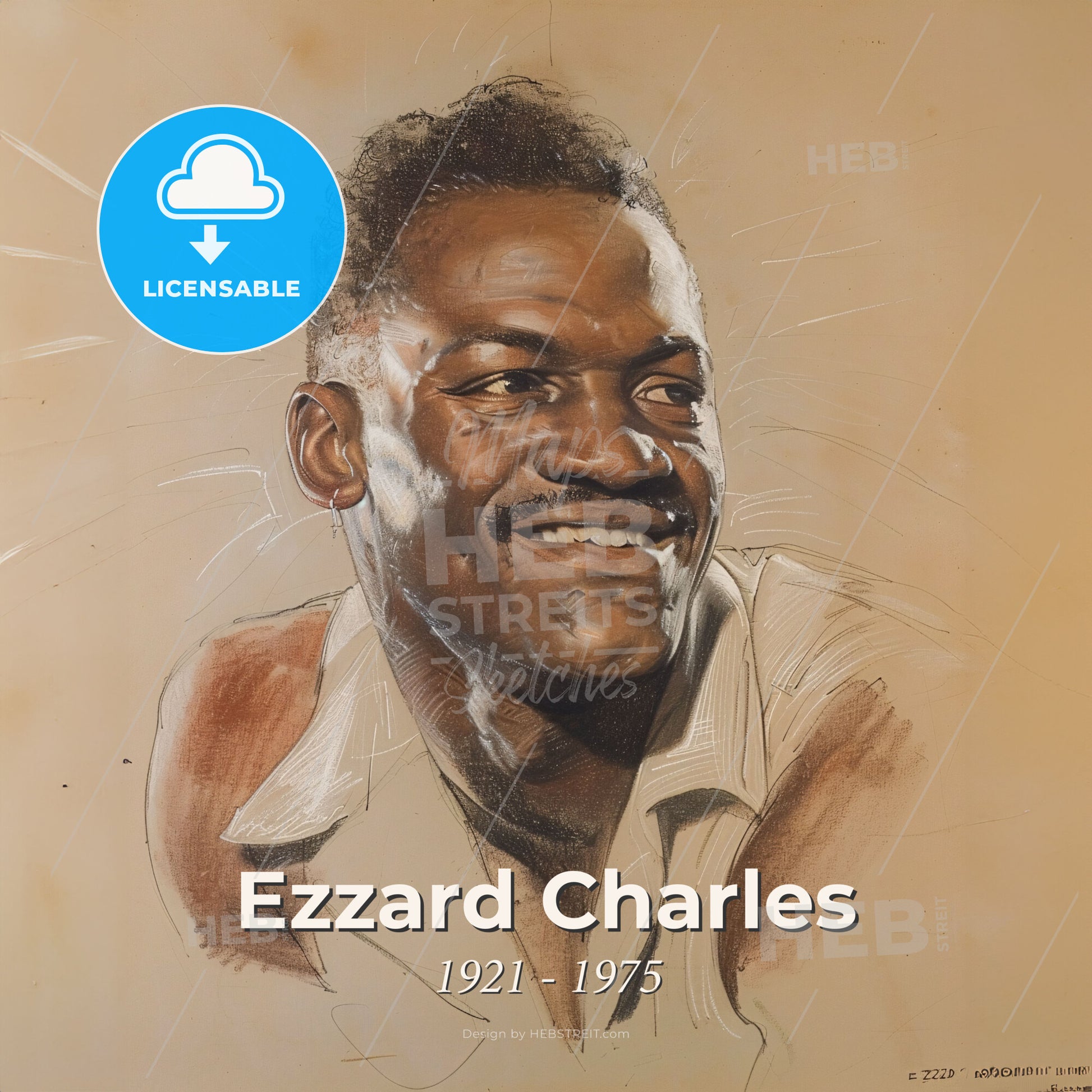 Ezzard Charles, 1921 - 1975, American heavyweight boxer - A Drawing Of A Man Smiling Print Template