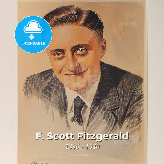 F. Scott Fitzgerald, 1896 - 1940, American writer - A Portrait Of A Man Print Template