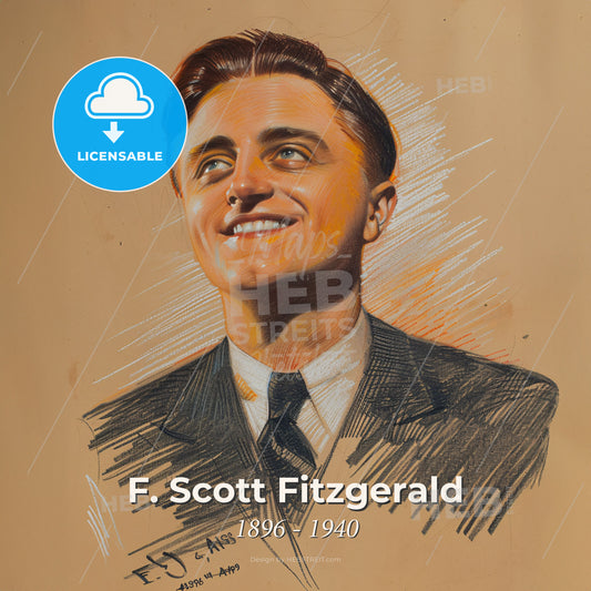 F. Scott Fitzgerald, 1896 - 1940, American writer - A Drawing Of A Man Smiling Print Template
