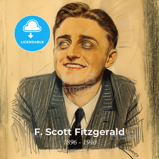 F. Scott Fitzgerald, 1896 - 1940, American writer - A Drawing Of A Man Smiling Print Template