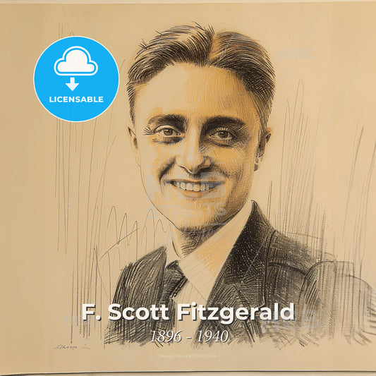 F. Scott Fitzgerald, 1896 - 1940, American writer - A Man Smiling At The Camera Print Template
