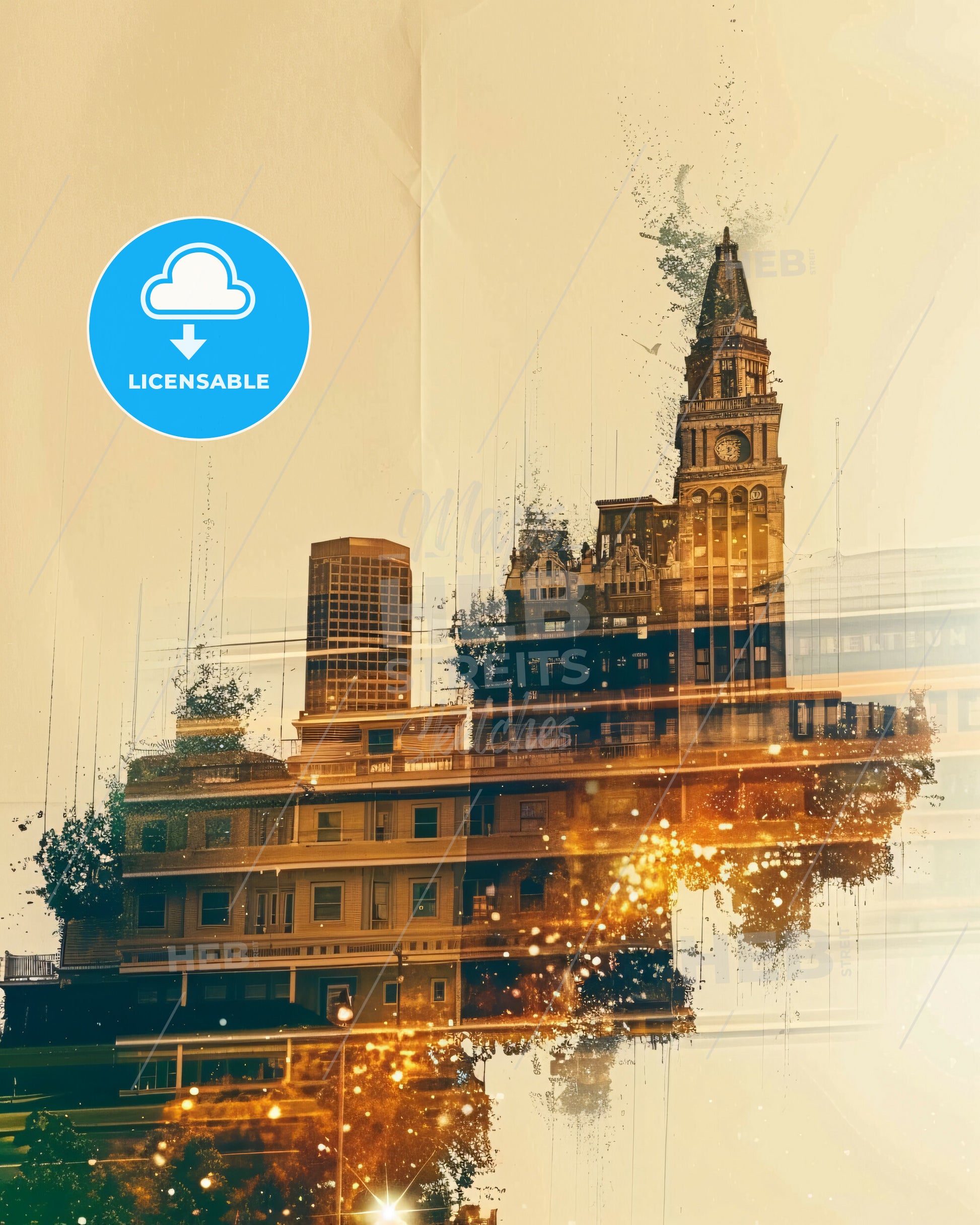 Fairfield City Skyline Night Art Print - A city skyline with a clock tower