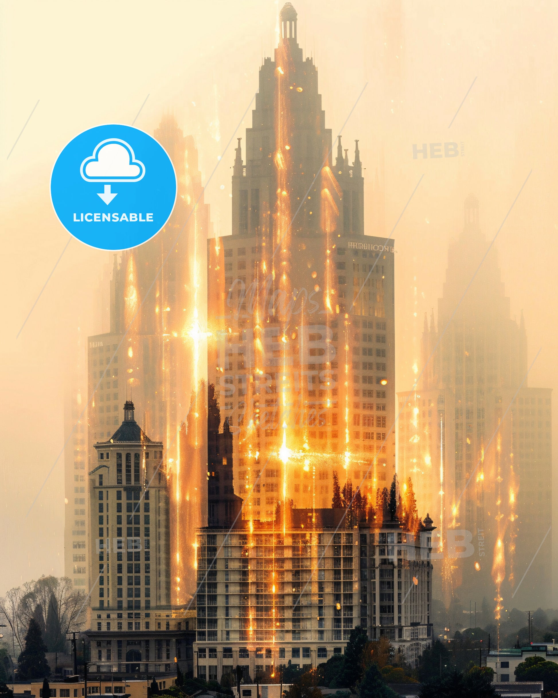 Fairfield City Skyline Composite Poster - A large building with firework exploding in the air