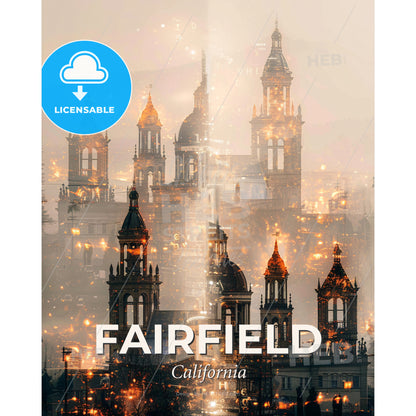 Fairfield Cityscape Symphony in Beige - A large building with towers and spires - Square format print template