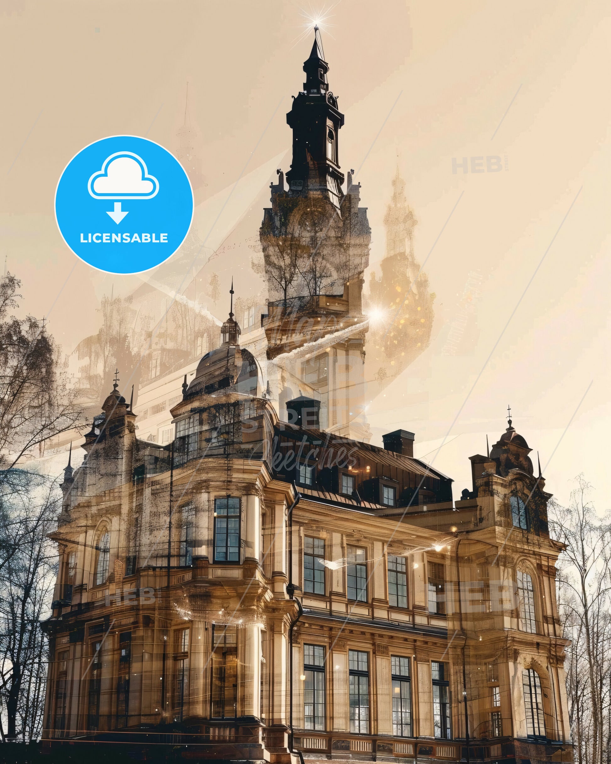 Falun City Skyline Composite Art Poster - A double exposure of a building
