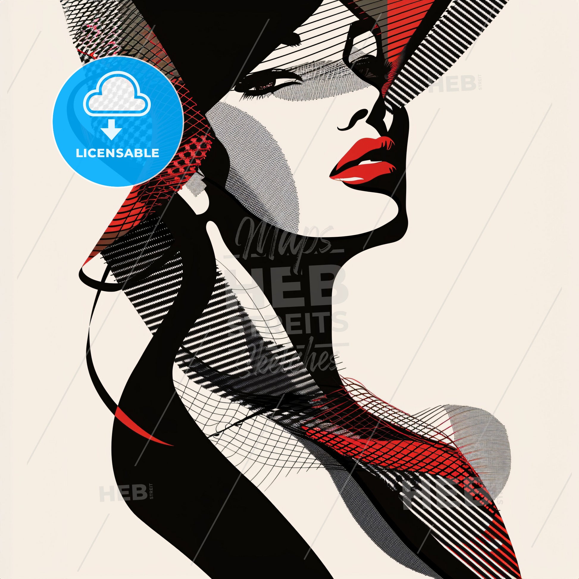 A Woman With Red Lips And Black Hat