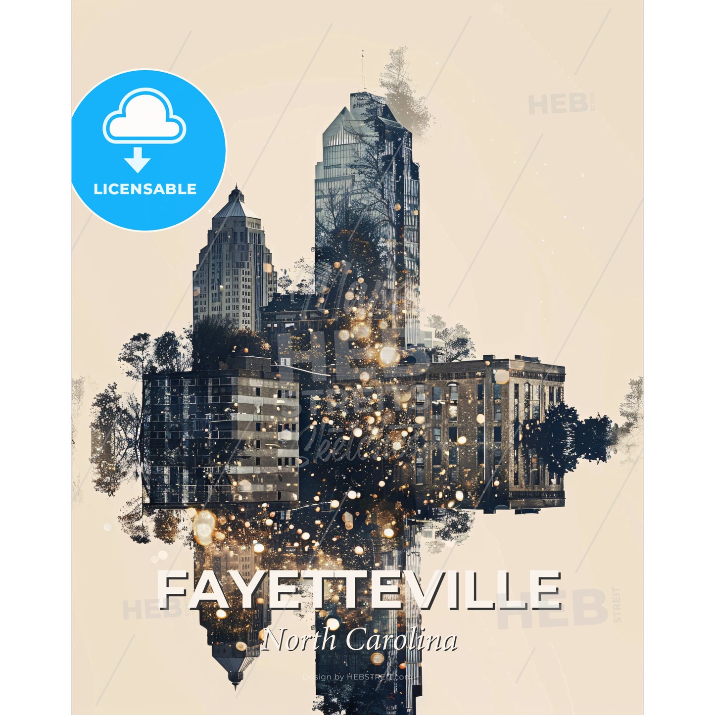 Fayetteville, NC Skyline Double Exposure Art - A city skyline with many buildings - Square format print template