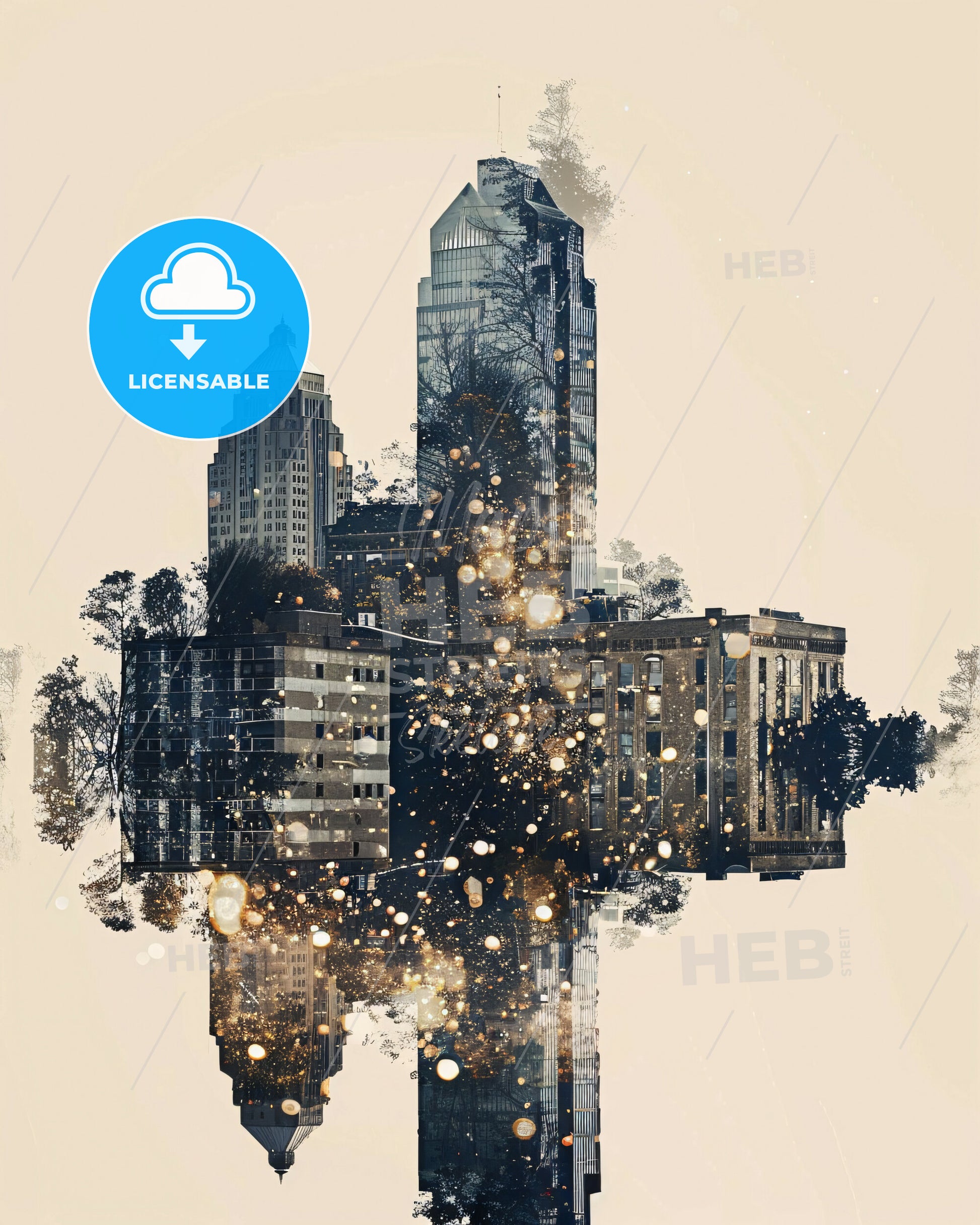 Fayetteville, NC Skyline Double Exposure Art - A city skyline with many buildings