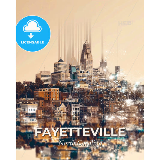 Fayetteville Skyline Composite Art Poster - A city with many buildings and trees - Square format print template