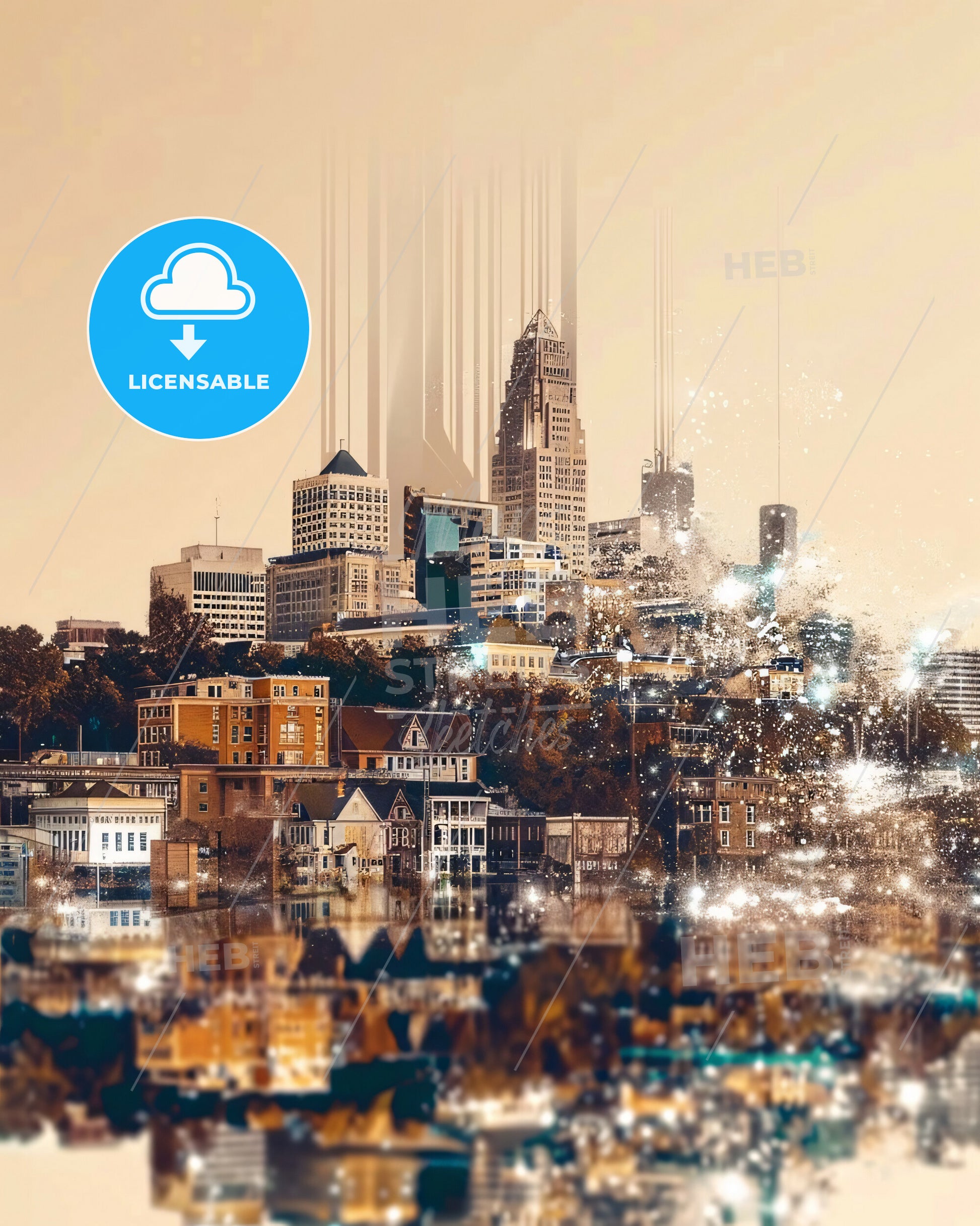 Fayetteville Skyline Composite Art Poster - A city with many buildings and trees