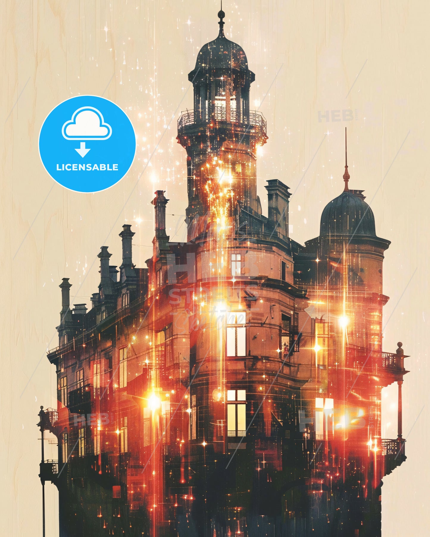 Fehmarn Skyline Double Exposure Composite Art - A building with lights and stars