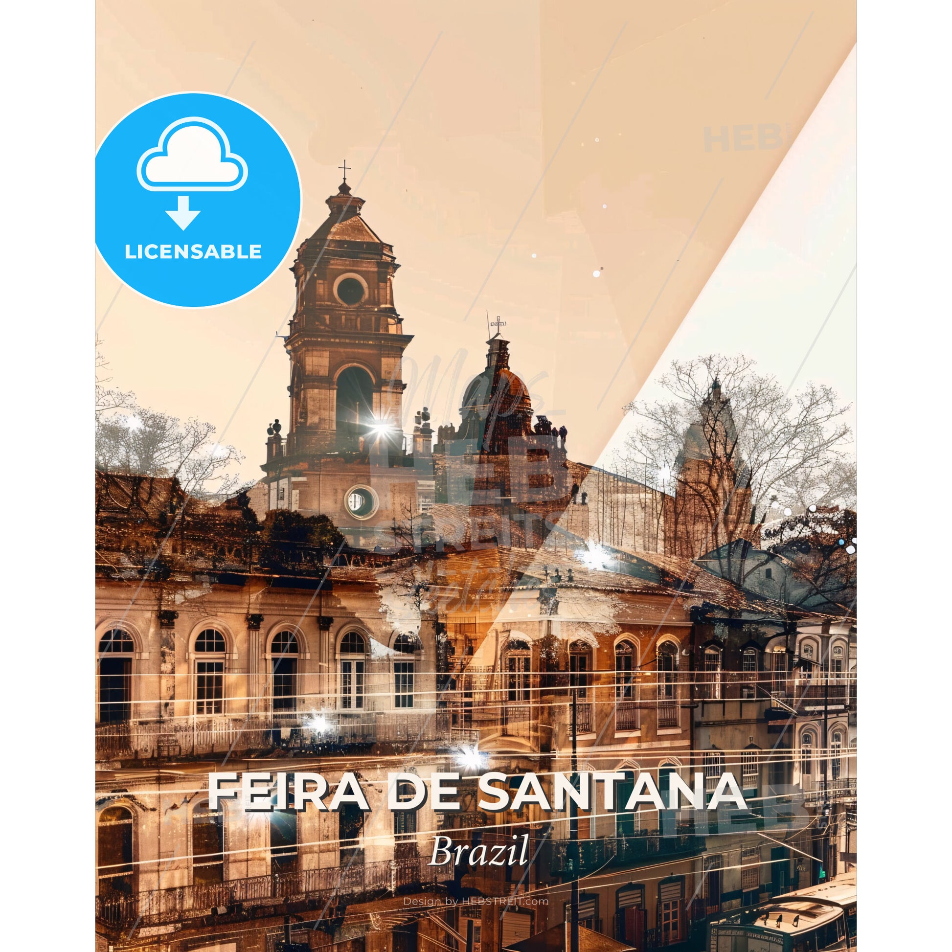 Feira de Santana City Skyline Print Composite Art - A building with a tower and a bridge - Square format print template