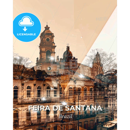 Feira de Santana City Skyline Print Composite Art - A building with a tower and a bridge - Square format print template