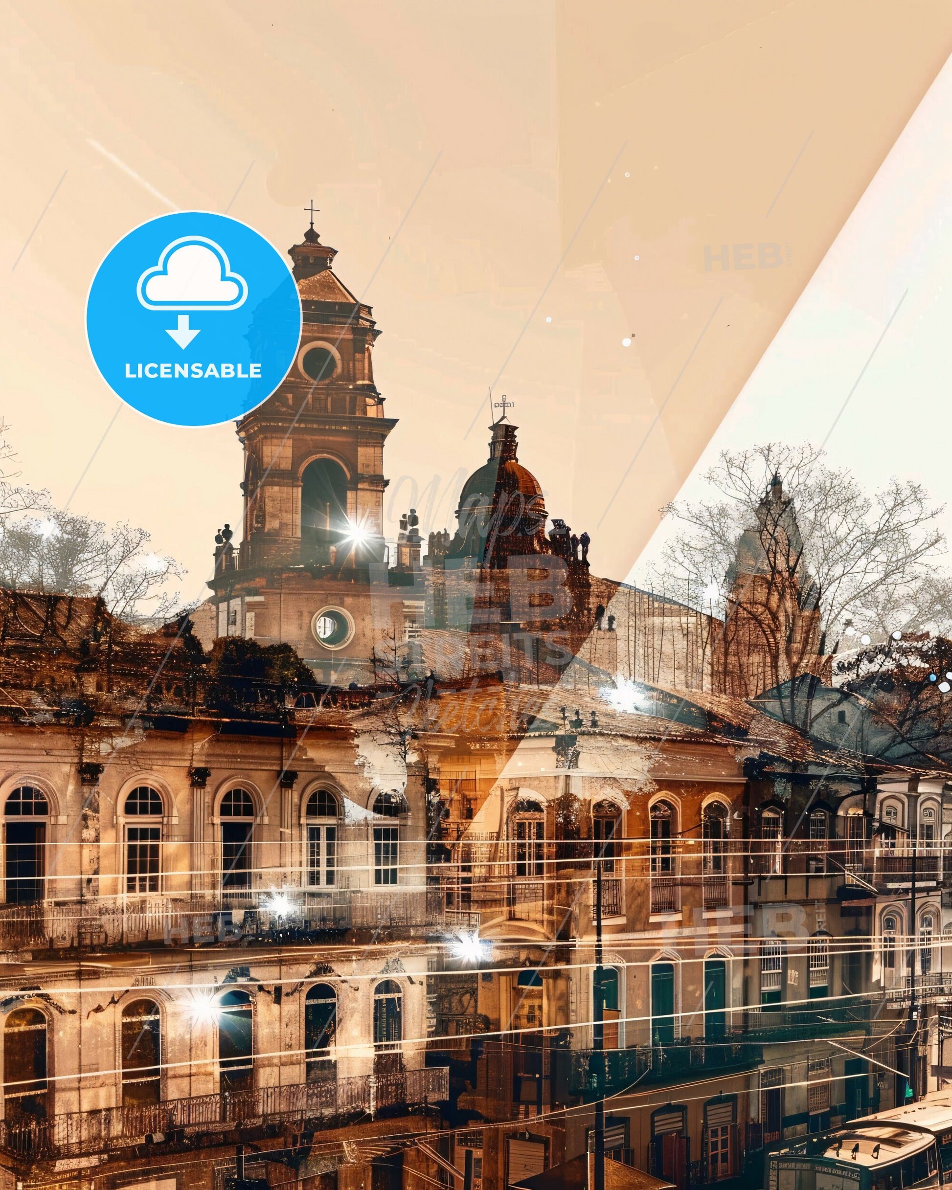 Feira de Santana City Skyline Print Composite Art - A building with a tower and a bridge