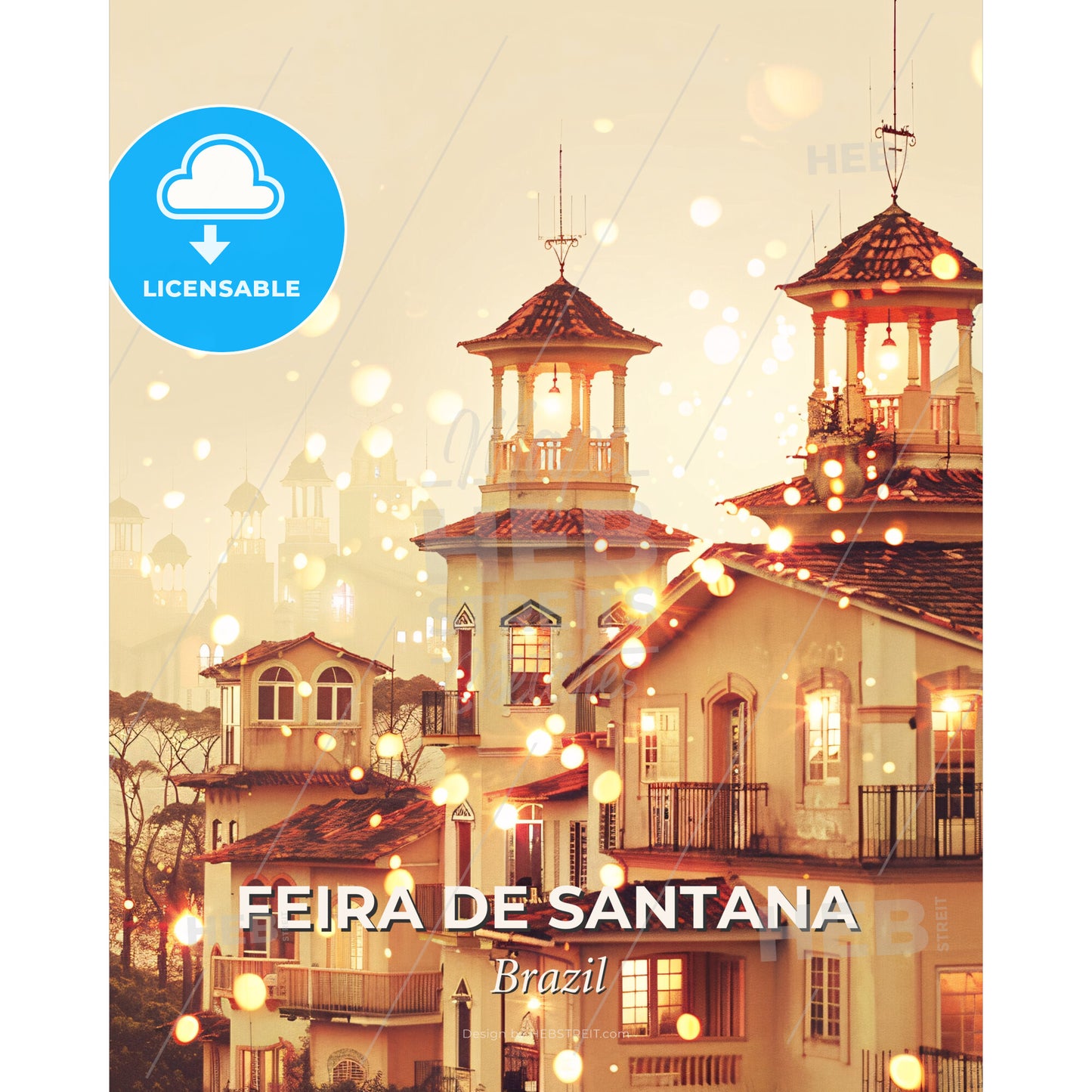Feira de Santana City Skyline Art Poster - A group of buildings with lights - Square format print template