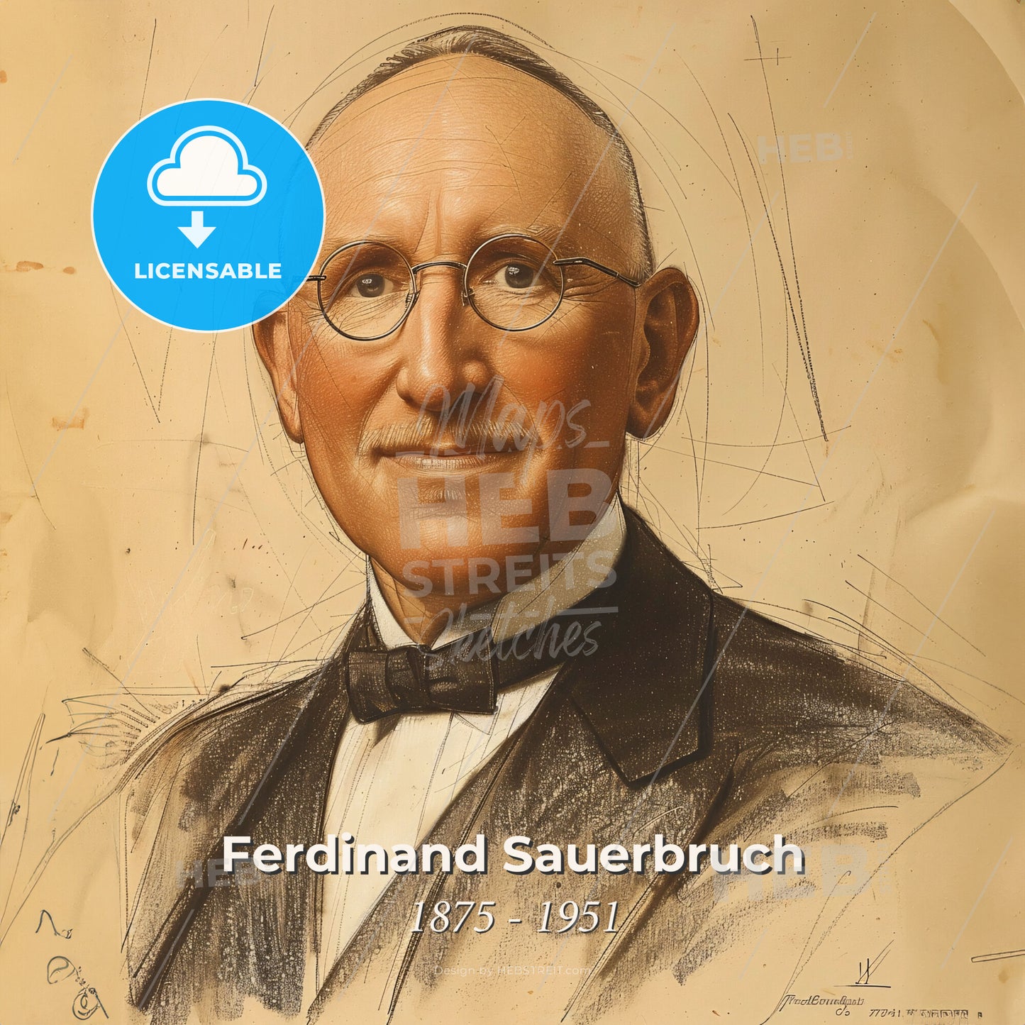 Ferdinand Sauerbruch, 1875 - 1951, German surgeon - A Man Wearing Glasses And A Bow Tie Print Template