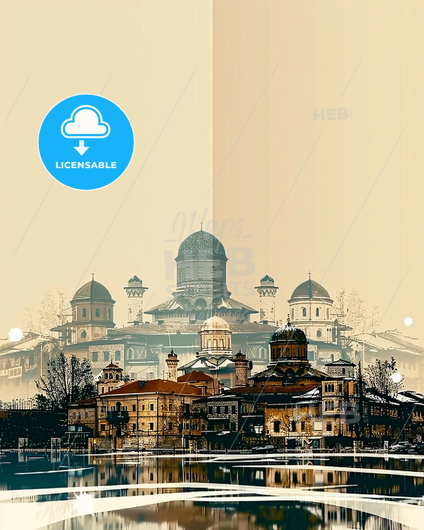 Ferizaj / Uroševac Skyline Architectural Icons Art Poster - A city with a building in the background