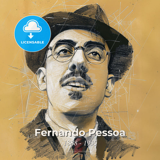 Fernando Pessoa, 1888 - 1935, Portuguese poet - A Drawing Of A Man Wearing A Hat And Glasses Print Template