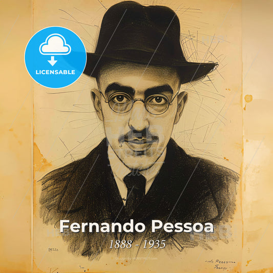 Fernando Pessoa, 1888 - 1935, Portuguese poet - A Drawing Of A Man In A Hat And Glasses Print Template