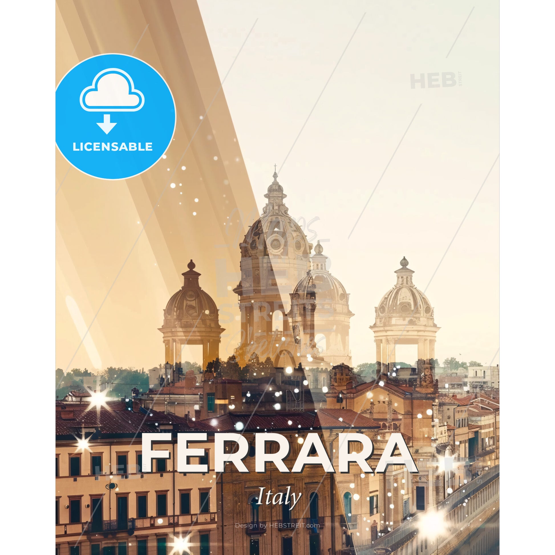 Ferrara, Italy Skyline Double Exposure Composite Art Poster - A city with many buildings - Square format print template