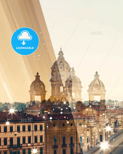 Ferrara, Italy Skyline Double Exposure Composite Art Poster - A city with many buildings