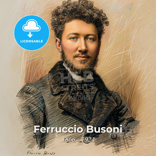 Ferruccio Busoni, 1866 - 1924, Italian composer and pianist - A Man With Curly Hair Wearing A Black Coat Print Template