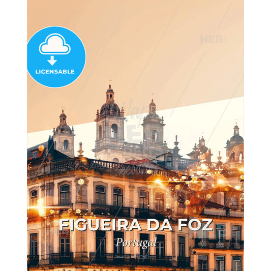 Figueira da Foz Skyline City Art Sparkles Poster - A building with many windows - Square format print template