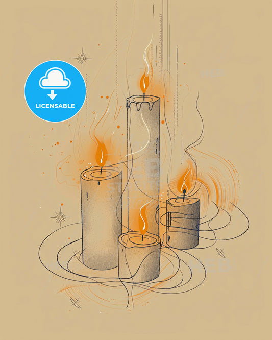 Illuminated Serene Ambiance in Beige - A drawing of several candles