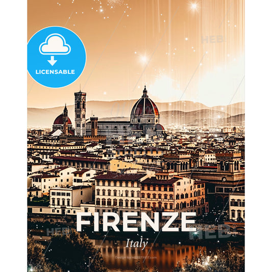 Florence: Art Deco Architecture in Double Exposure - A city with many buildings and a river - Square format print template