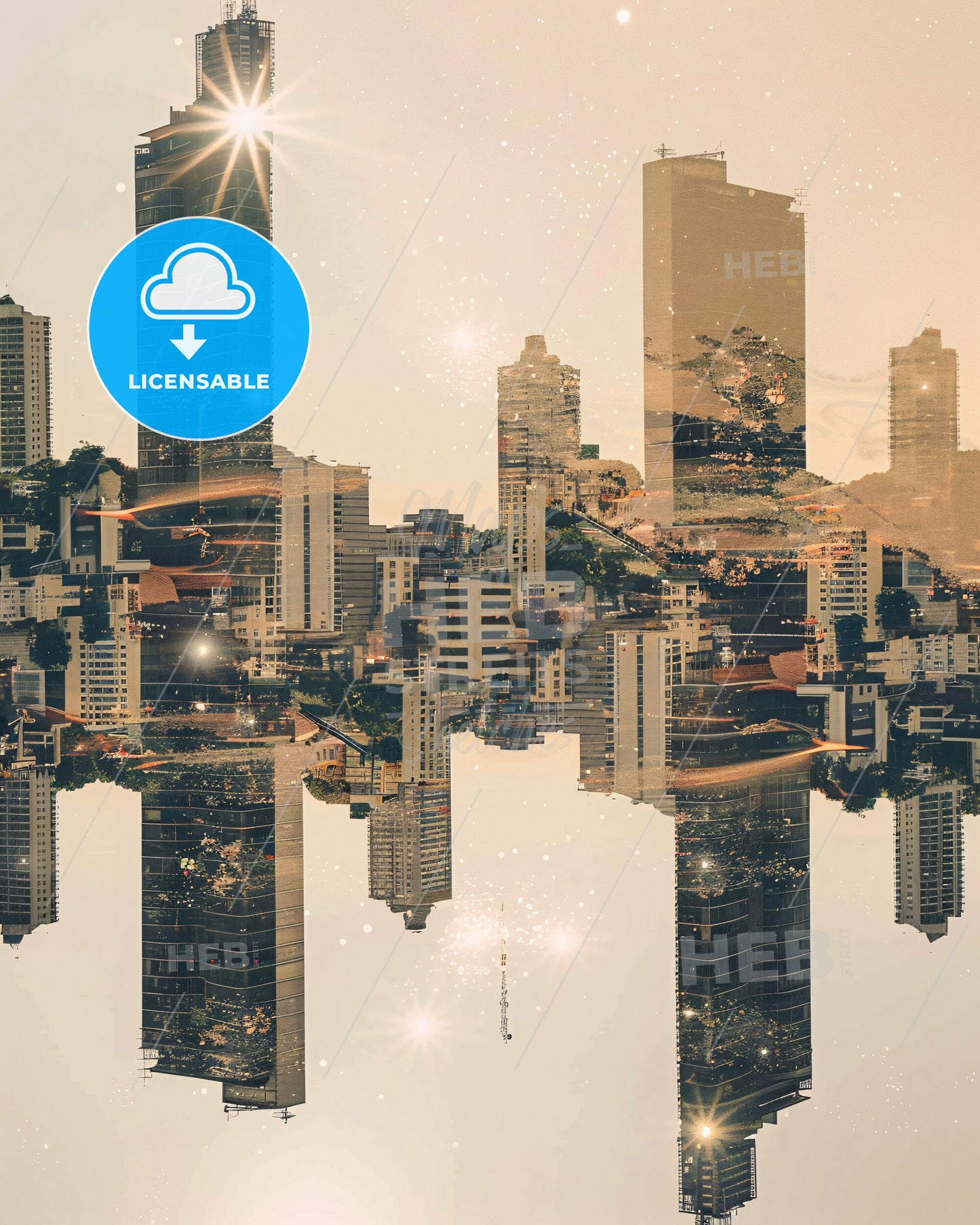 Florianopolis City Skyline Poster, Brazil - A city skyline with many tall buildings reflected in water