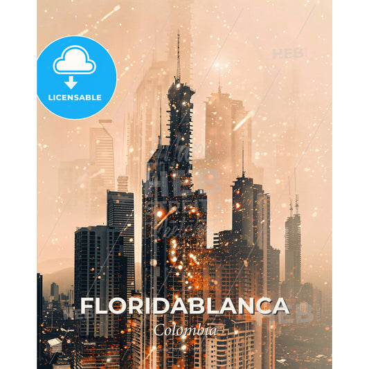 Floridablanca City Skyline Colombia Double Exposure Art - A city skyline with snow falling - Square format print template