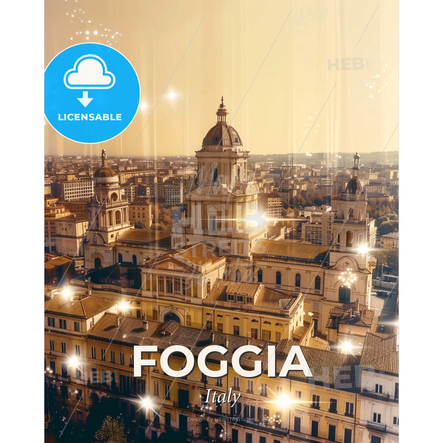 Foggia Skyline Double Exposure Cityscape Art - A large building with a dome roof - Square format print template