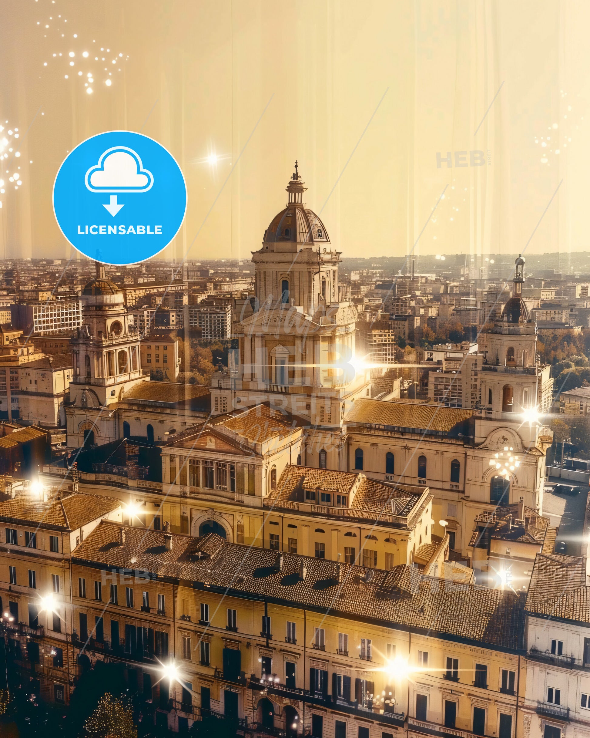 Foggia Skyline Double Exposure Cityscape Art - A large building with a dome roof