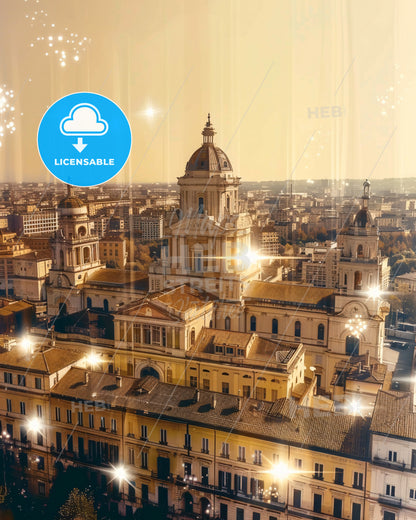 Foggia Skyline Double Exposure Cityscape Art - A large building with a dome roof