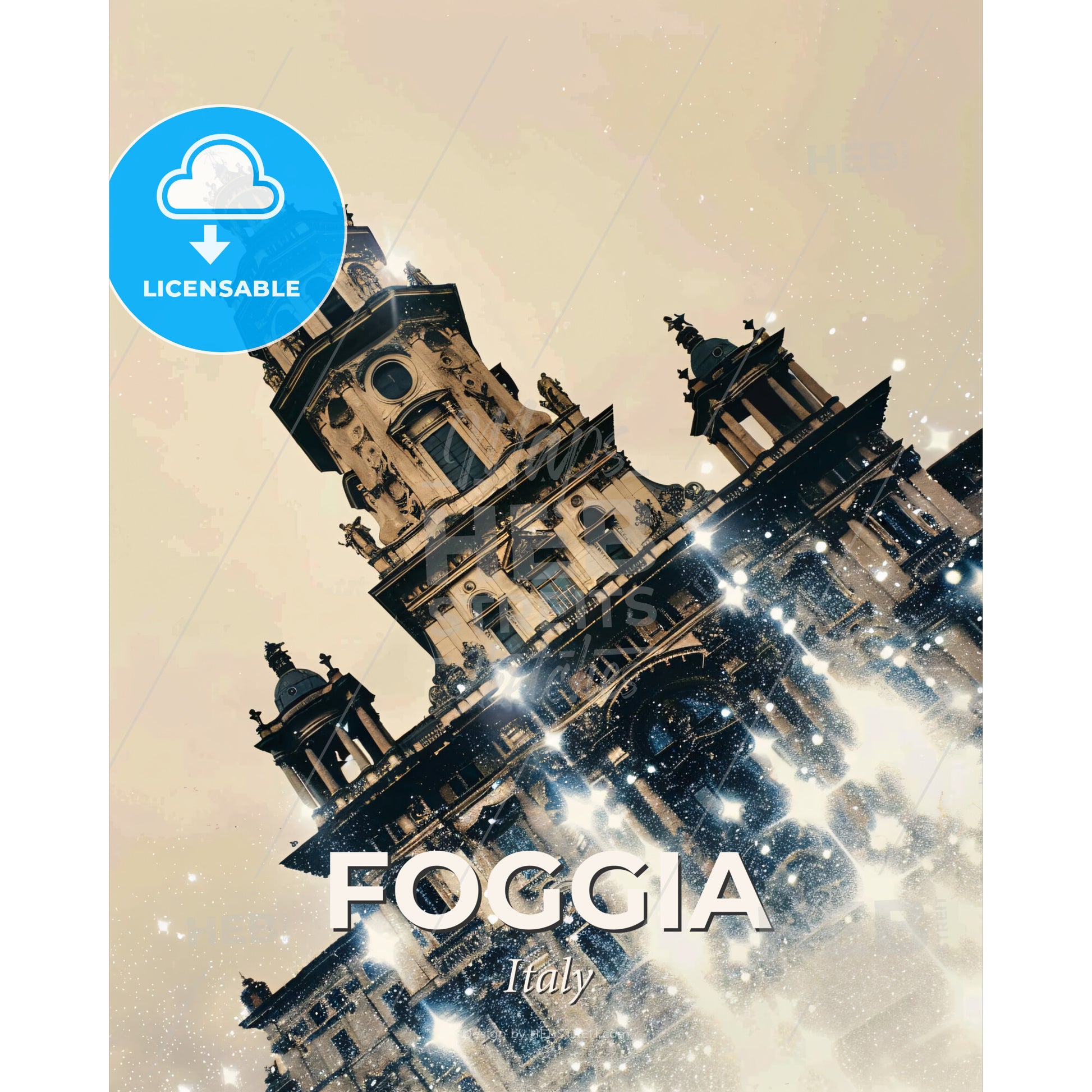 Foggia Italy Poster Art City Skyline - A building with a tower - Square format print template