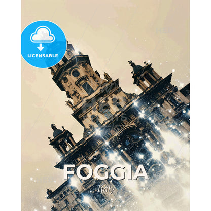 Foggia Italy Poster Art City Skyline - A building with a tower - Square format print template