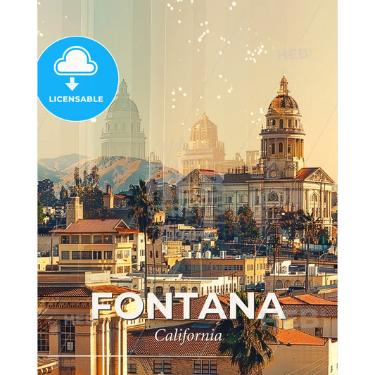 Fontana Cityscape Skyline Composite Poster Art - A city with a large building - Square format print template