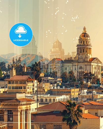 Fontana Cityscape Skyline Composite Poster Art - A city with a large building